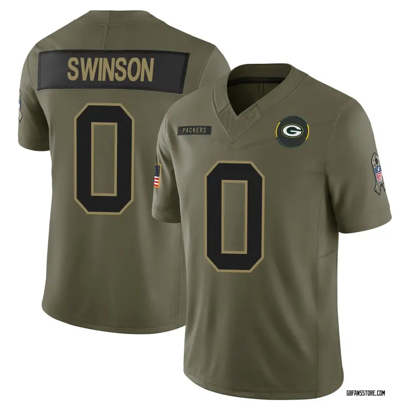 Men's Olive Limited Messiah Swinson Green Bay 2025 Salute to Service Jersey