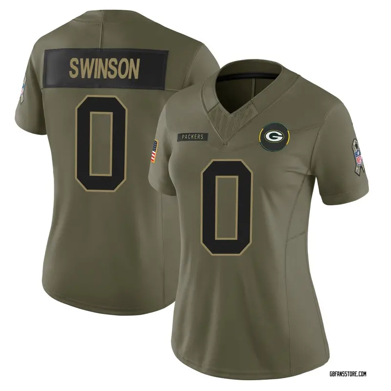 Women's Olive Limited Messiah Swinson Green Bay 2025 Salute to Service Jersey